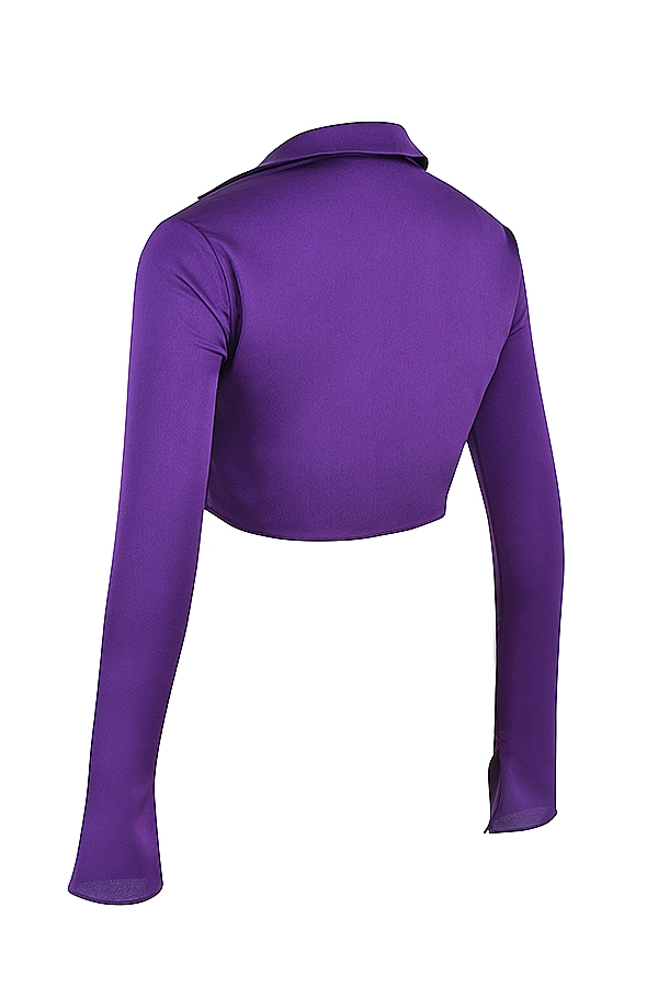 top corto in raso color uva con nodo sul davanti
