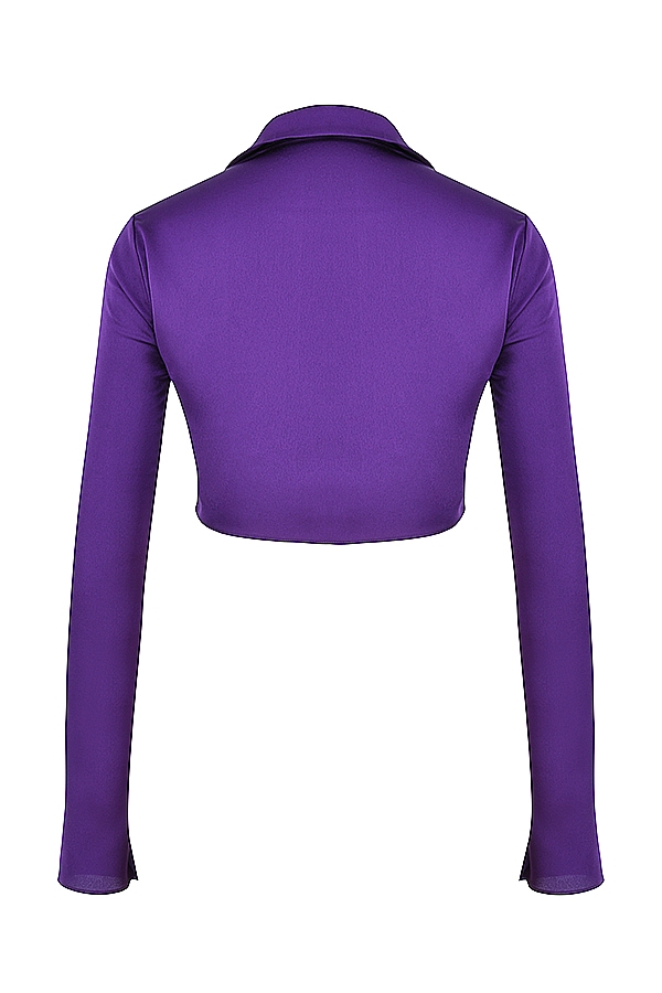 top corto in raso color uva con nodo sul davanti
