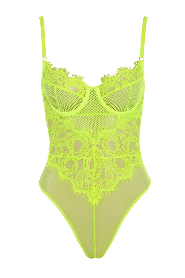 body in pizzo giallo neon