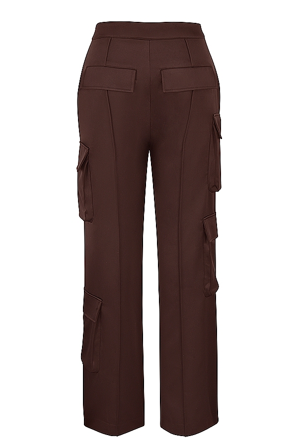 pantaloni cargo in raso color cioccolato