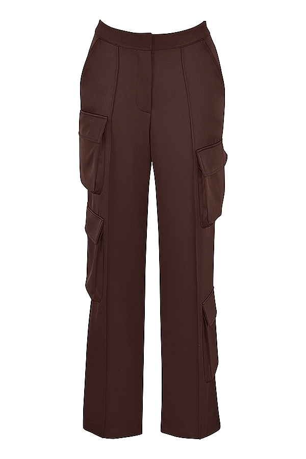 pantaloni cargo in raso color cioccolato