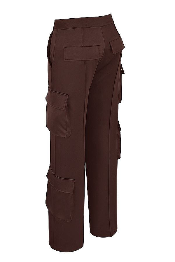 pantaloni cargo in raso color cioccolato