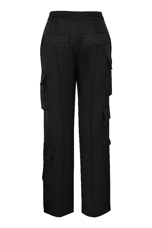pantaloni cargo a gamba dritta in raso nero