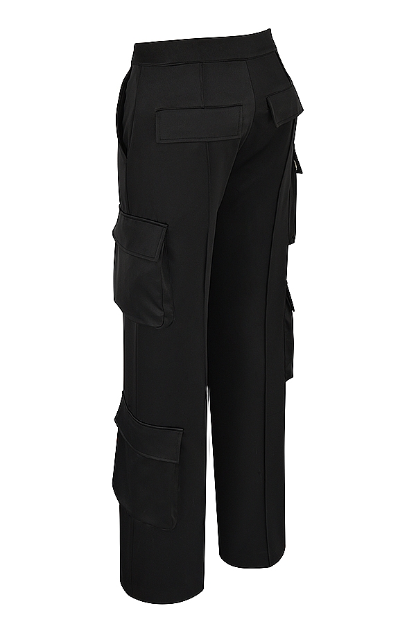 pantaloni cargo a gamba dritta in raso nero