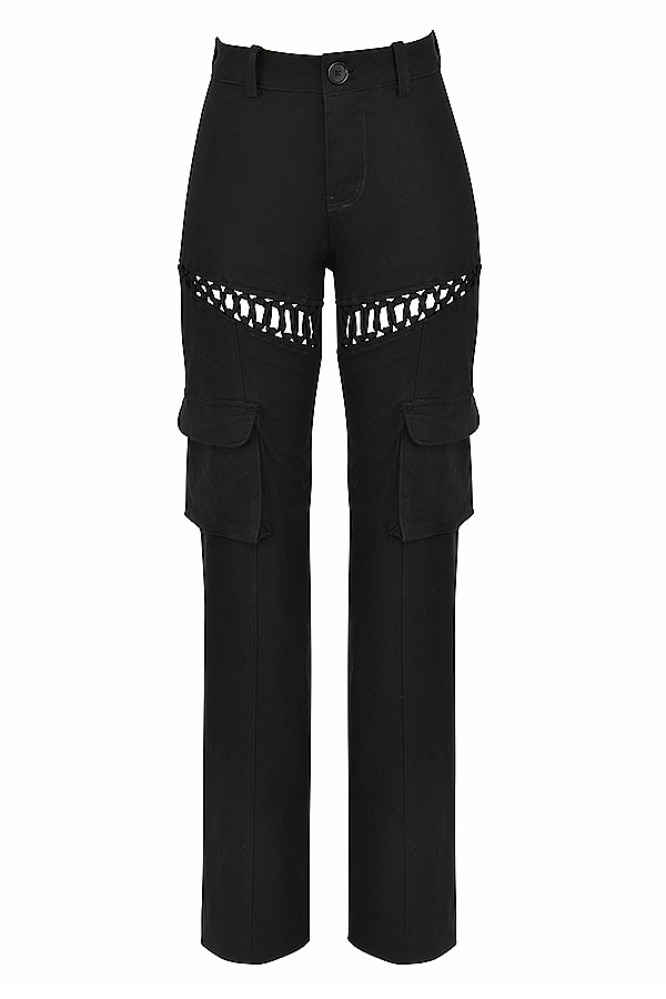 pantaloni cargo neri con lacci